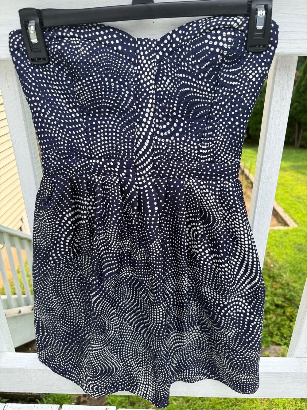 Devlin Satin Strapless Corset Top Navy with White Dot Print A-Line Skirt size XS